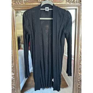 M Missoni Black Chevron Pattern Rib Trim Open Front Knit Wool Cardigan Medium